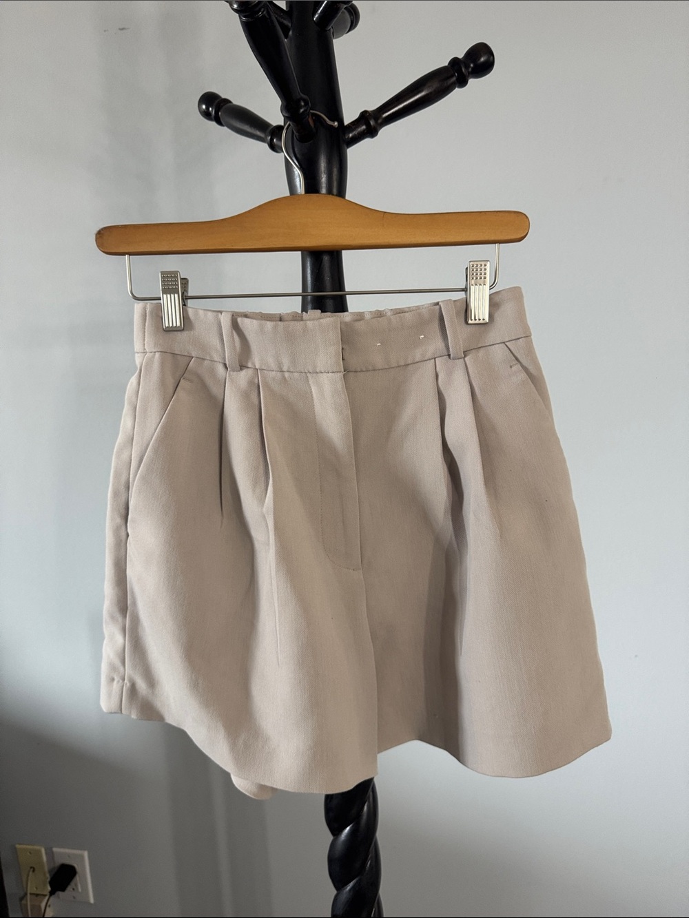 High-Waist Pleated Women’s Shorts in Beige